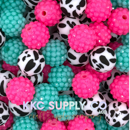 Hot Pink and Turquoise Cow Print Bead Mix-30 Count