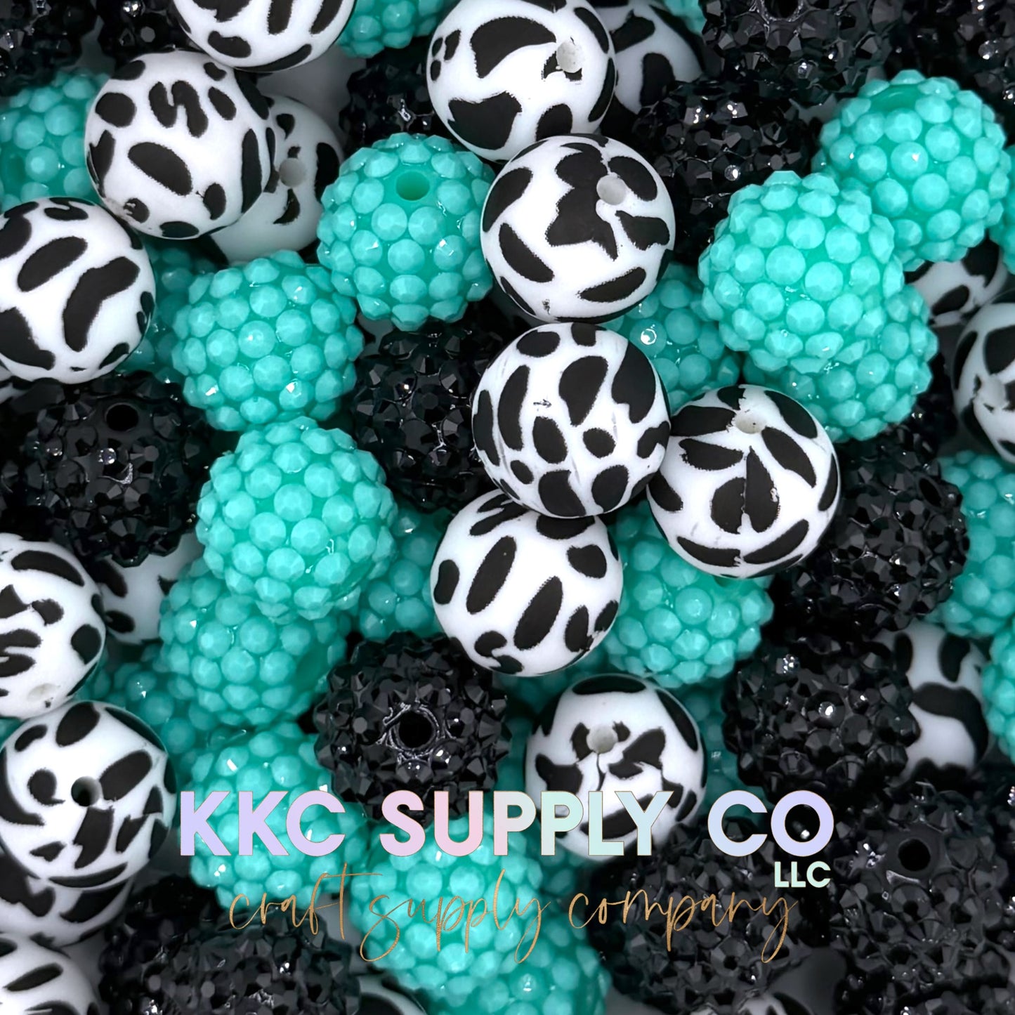 Turquoise Cow Print Bead Mix-30 Count