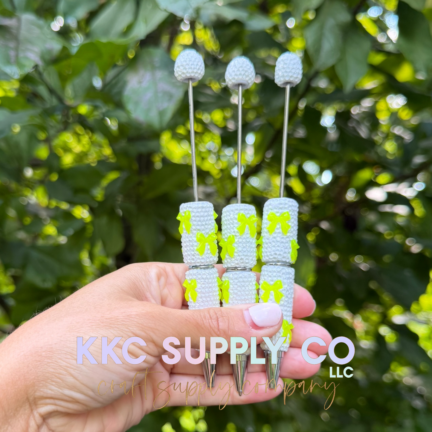 Neon Bow White Rhinestone Beadable Pen