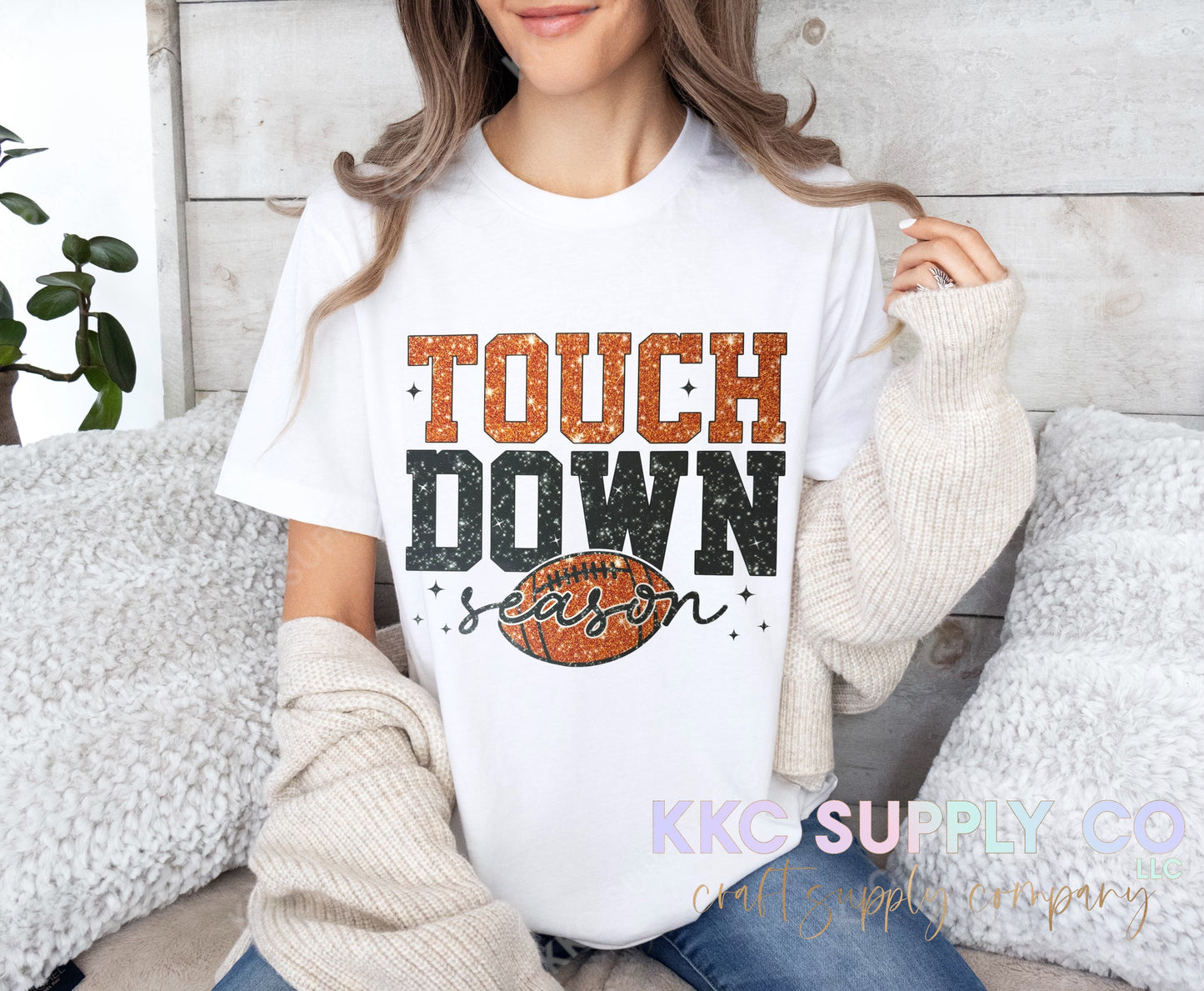 #43-Touchdown Season Faux Glitter DTF T-Shirt Transfer