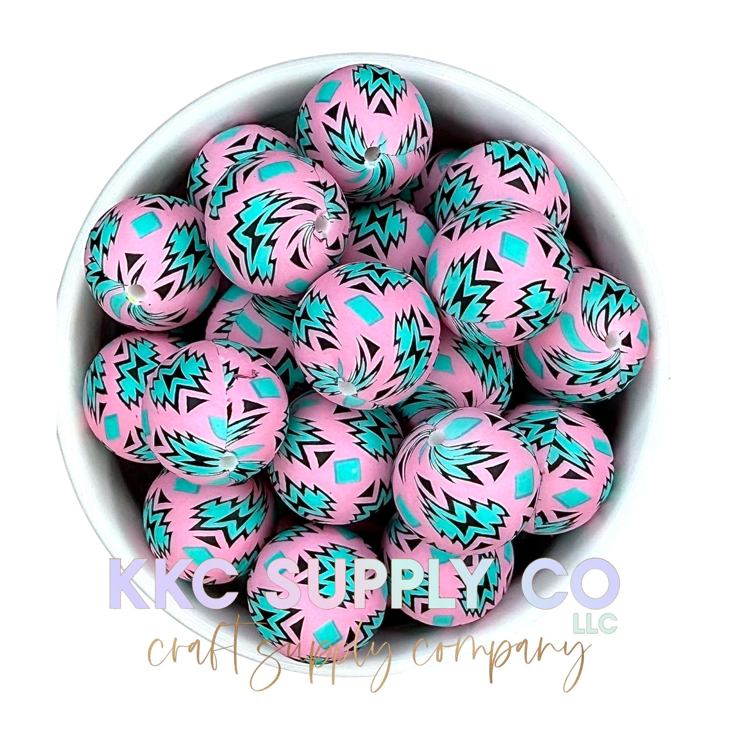 SP111-Turquoise and Pink Aztec Silicone Beads