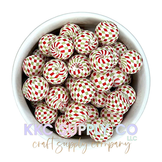 SP186-Retro Christmas Checker Printed Silicone Bead 15mm