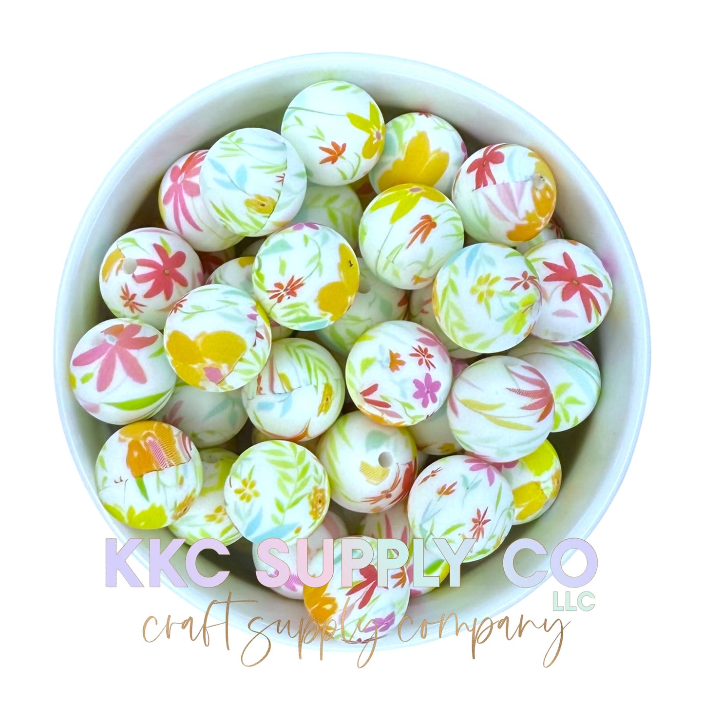 SP183-Springtime Bloom Printed Silicone Bead 15mm