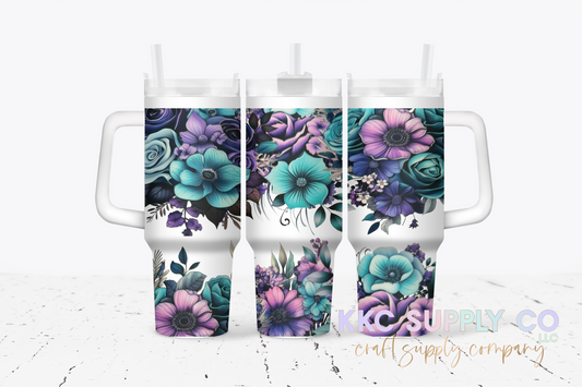 UV4014S-Purple, Teal and Black Floral 40oz UV DTF Wrap Set