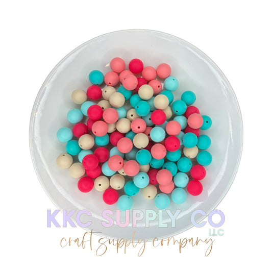 Summer 15mm Solid Silicone Bead Mix-50 Count