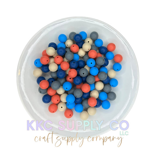 Blues 15mm Solid Silicone Bead Mix-50 Count