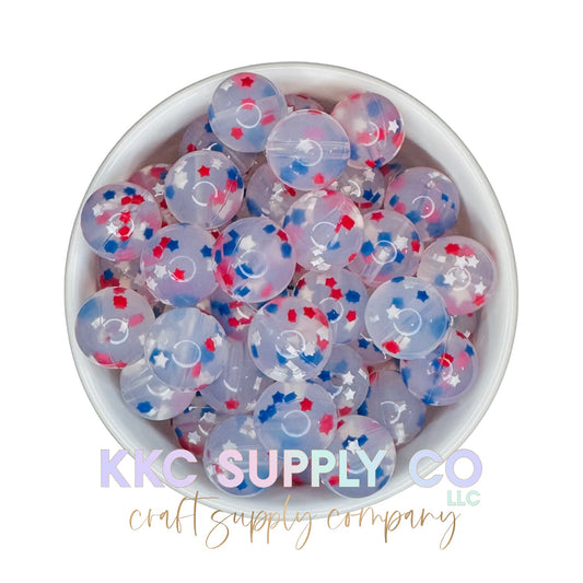 SP93-Red, White and Blue Confetti Silicone Bead 15mm