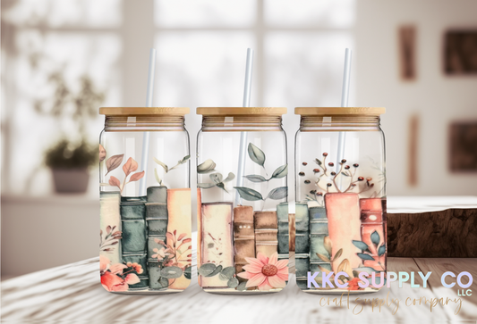 UV1617-Floral Books 16oz UV DTF Wrap