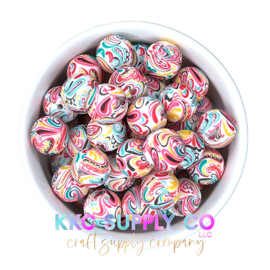SP38-Colorful Paisley 15mm Silicone Bead