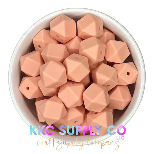 SS35-Peach Solid Silicone Hexagon Bead 14mm