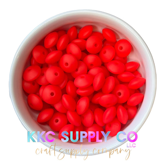 SS21-Bright Red Silicone Lentil Bead 12mm