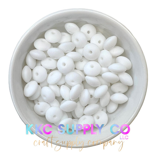 SS23-White Solid Silicone Lentil Bead 12mm