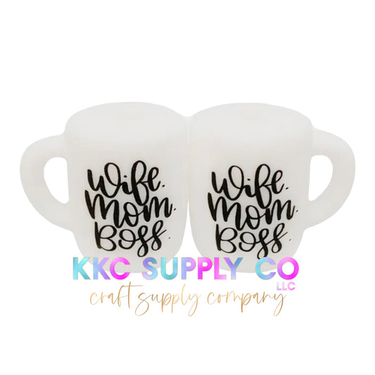 Wife.Mom.Boss Coffee Cup Silicone Focal Bead