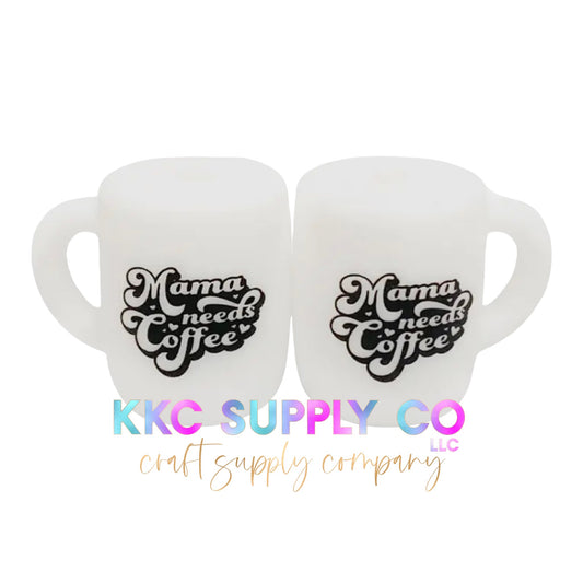 Mama Needs Coffee Coffee Cup Silicone Focal Bead