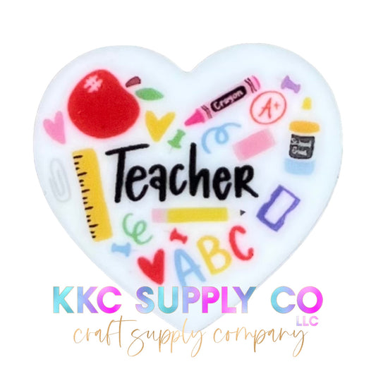 Teacher Heart Silicone Focal Bead