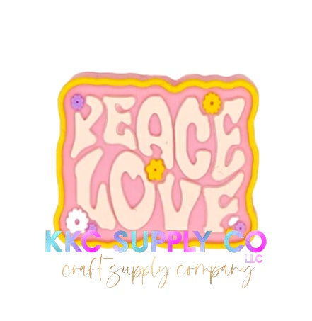 Peace and Love Retro Rectangle Silicone Focal Bead