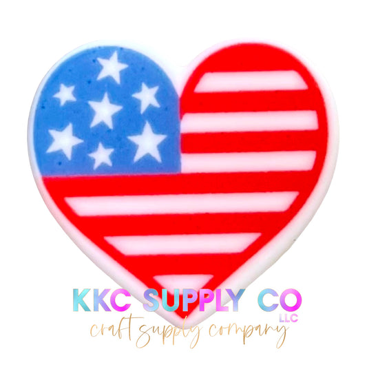 American Flag Heart Silicone Focal Bead