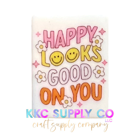 Happy Looks Good On You Rectangle Silicone Focal Bead