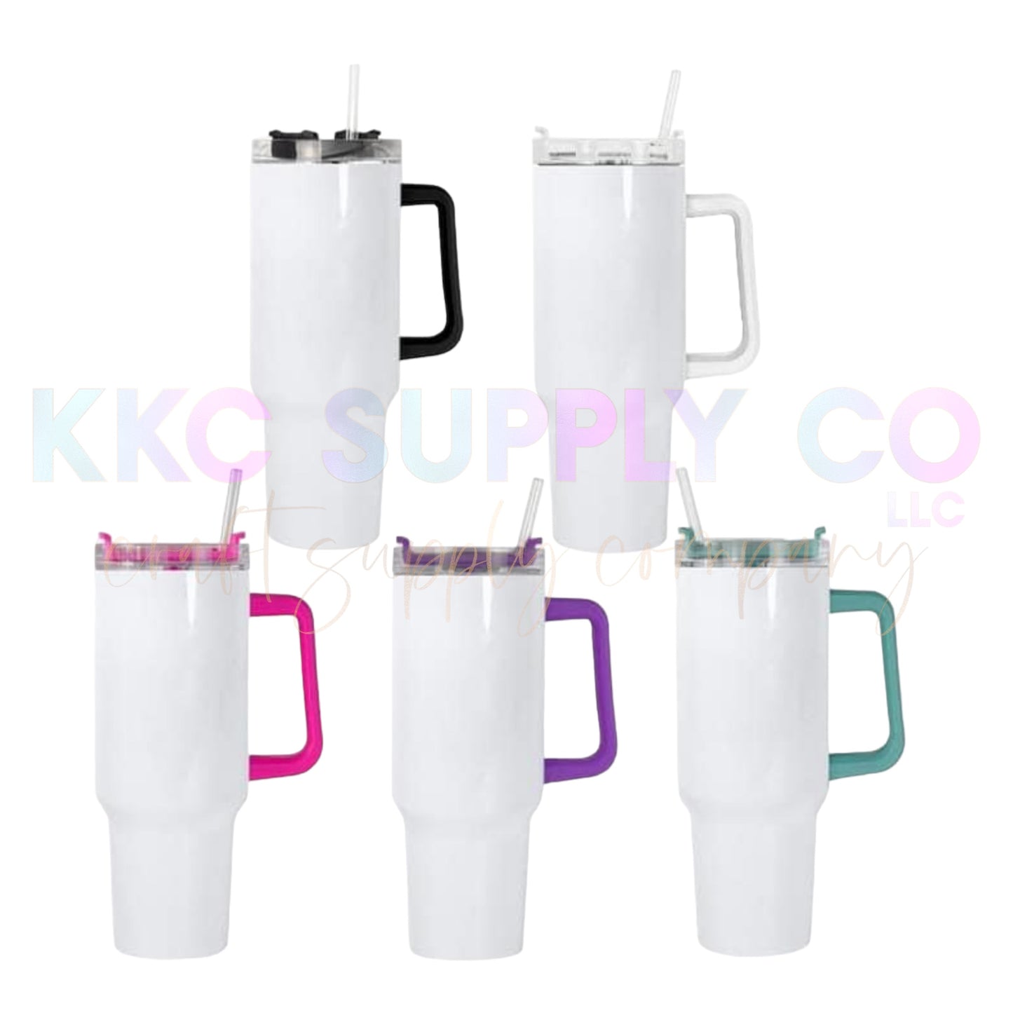 40oz Dupe White Sublimation Tumbler Blank-Multi-Colored Handles