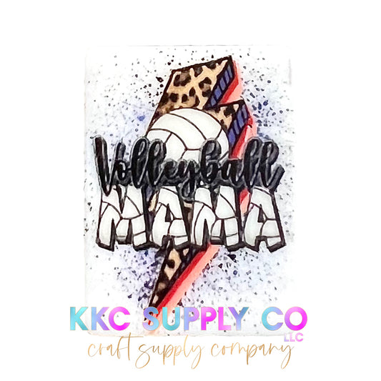 Volleyball Mama Leopard Lightening Bolt Rectangle Silicone Focal Bead