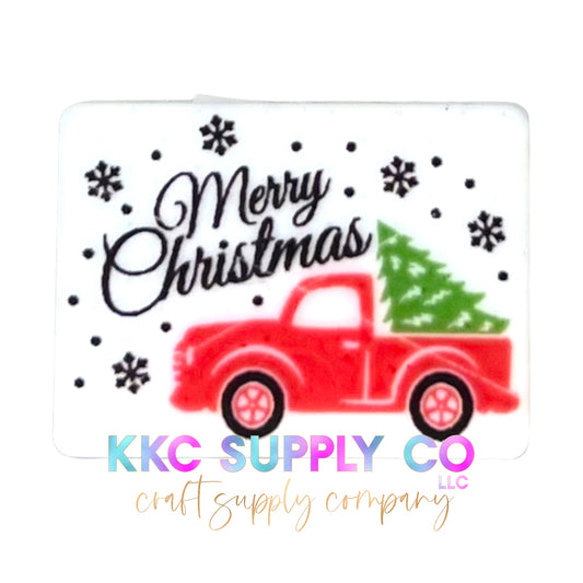 Merry Christmas Rectangle Silicone Focal Bead