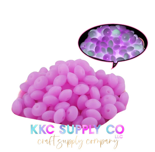 Glow Purple 12mm Silicone Lentil Bead