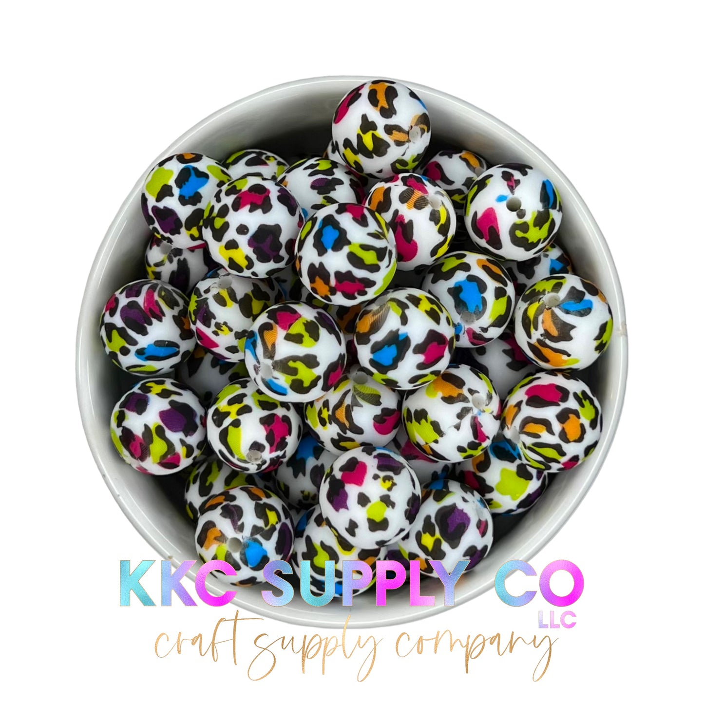 SP59-Neon Leopard Print 15mm Silicone Bead