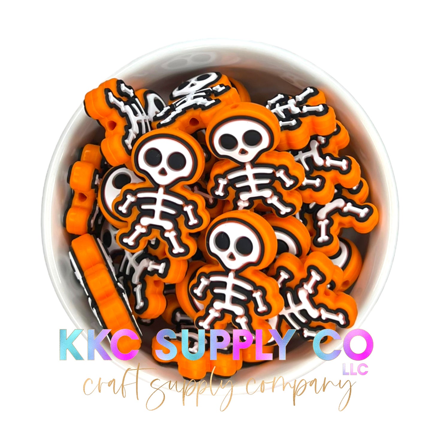 Orange Skeleton Halloween Silicone Focal Bead