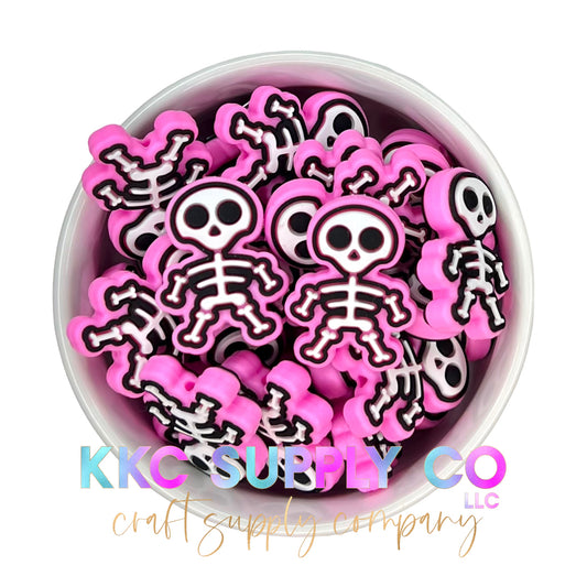 Pink Skeleton Halloween Silicone Focal Bead