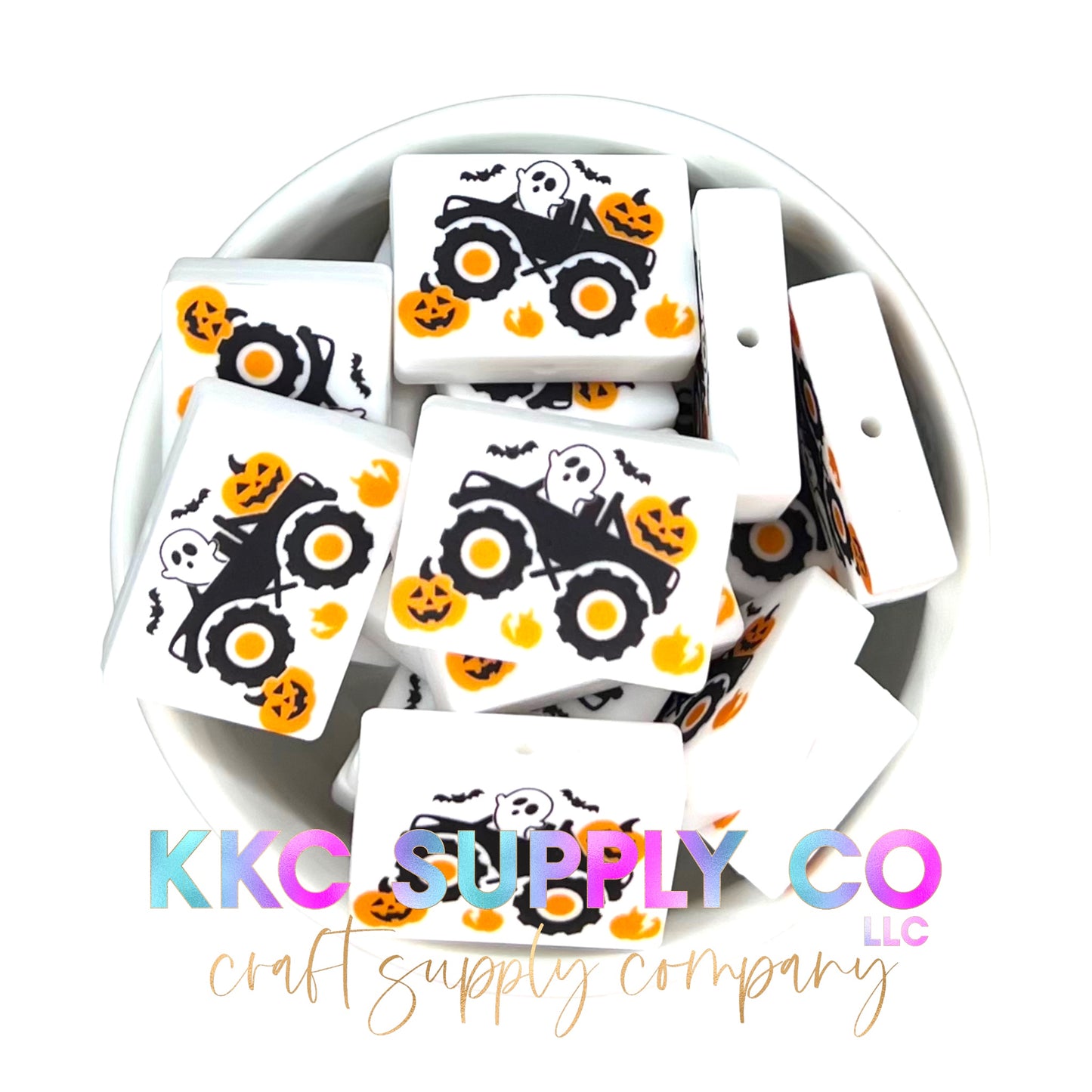 Ghost and Pumpkin Cruzin' Rectangle Silicone Focal Bead