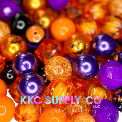 Purple & Orange Pumpkin Bubblegum Bead Mix 20mm