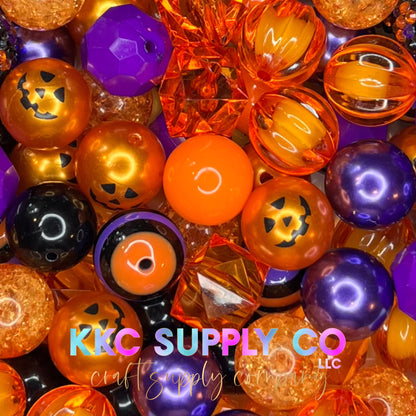 Purple & Orange Pumpkin Bubblegum Bead Mix 20mm