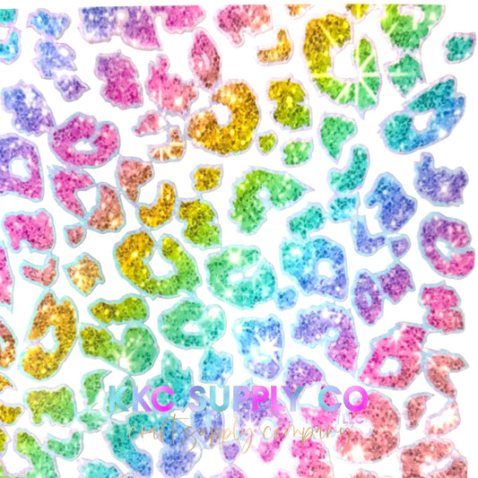 UV2008-Rainbow Faux Glitter Leopard Print 20oz UV DTF Wrap