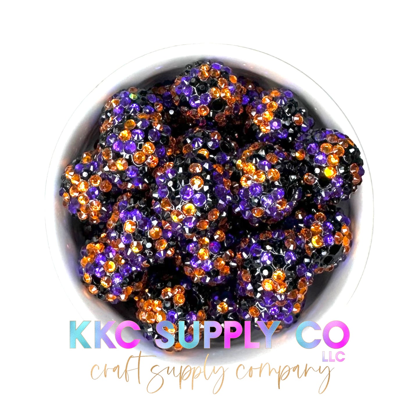 Purple, Black & Orange Confetti Rhinestone Bubblegum Bead 20mm