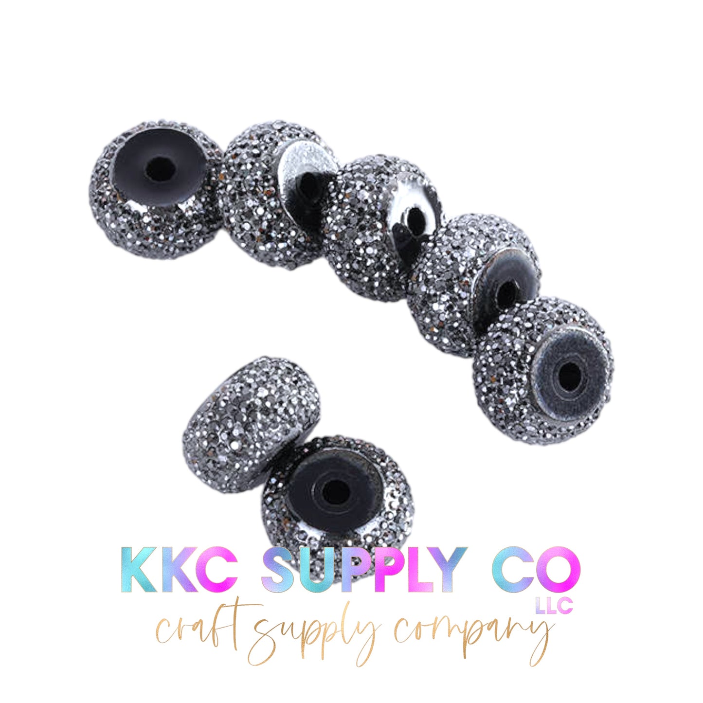 Glitter Rhinestone Spacer Beads-Black/Gun Metal