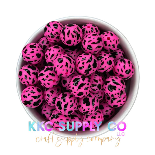 SP61-Hot Pink and Black Cow Hide Silicone Beads