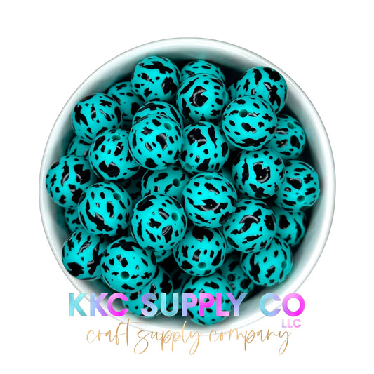 SP69-Neon Teal and Black Cow Hide 15mm Silicone Bead