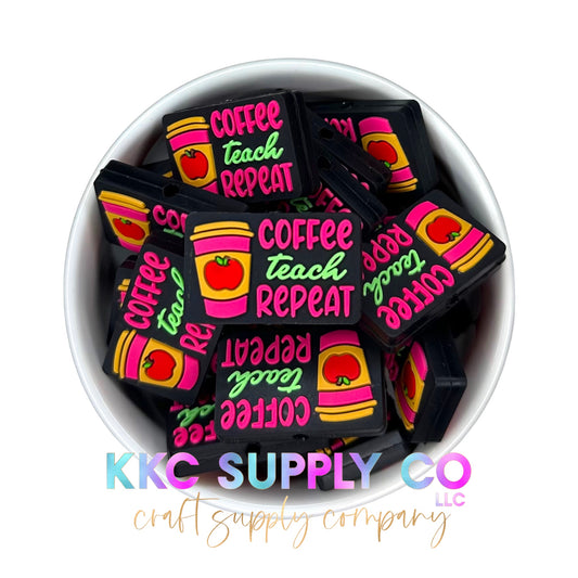 Coffee Teach Repeat Silicone Focal Bead