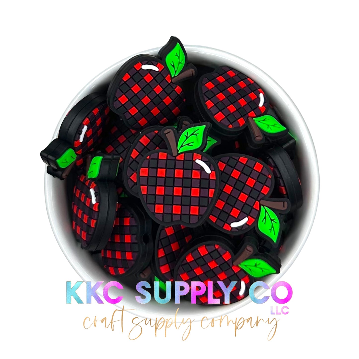 Plaid Teacher Apple Silicone Focal Bead