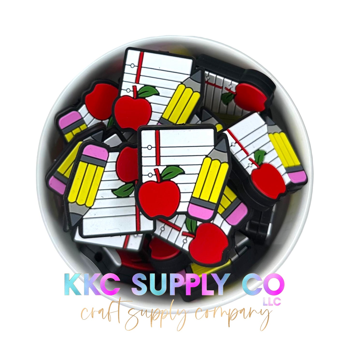 Paper Pencil Apple Silicone Focal Bead