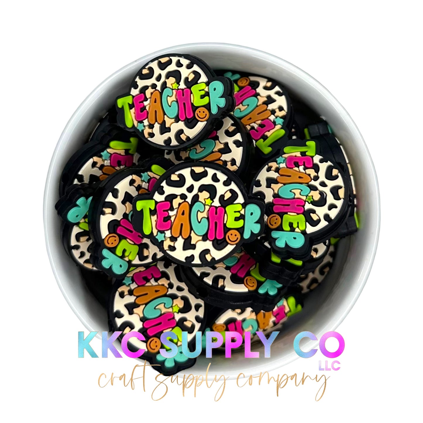 Leopard Retro Neon Teacher Silicone Focal Bead