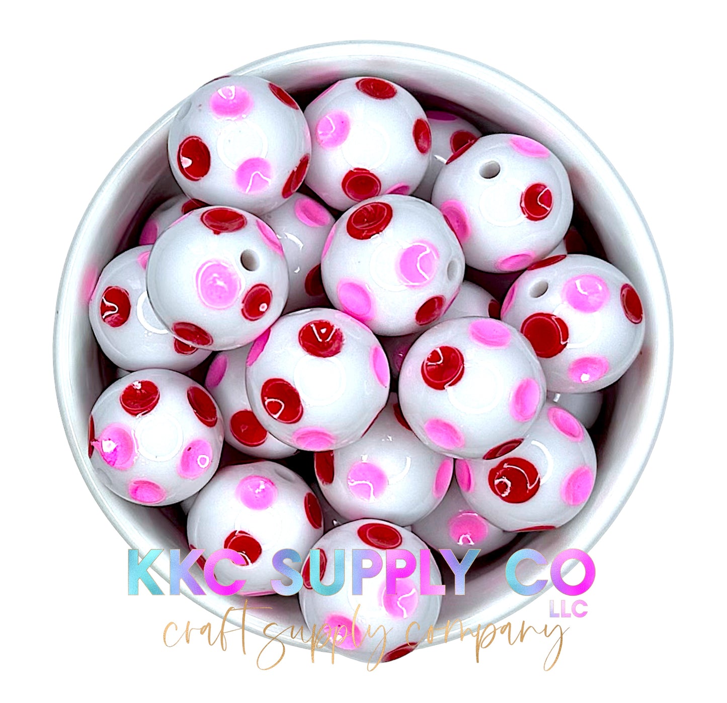 Pink and Red Dots Bubblegum Bead 20mm