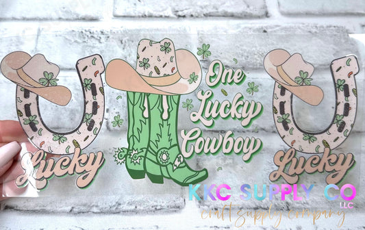 UV16335-One Lucky Cowboy 16oz UV DTF Wrap or Decal Sheet