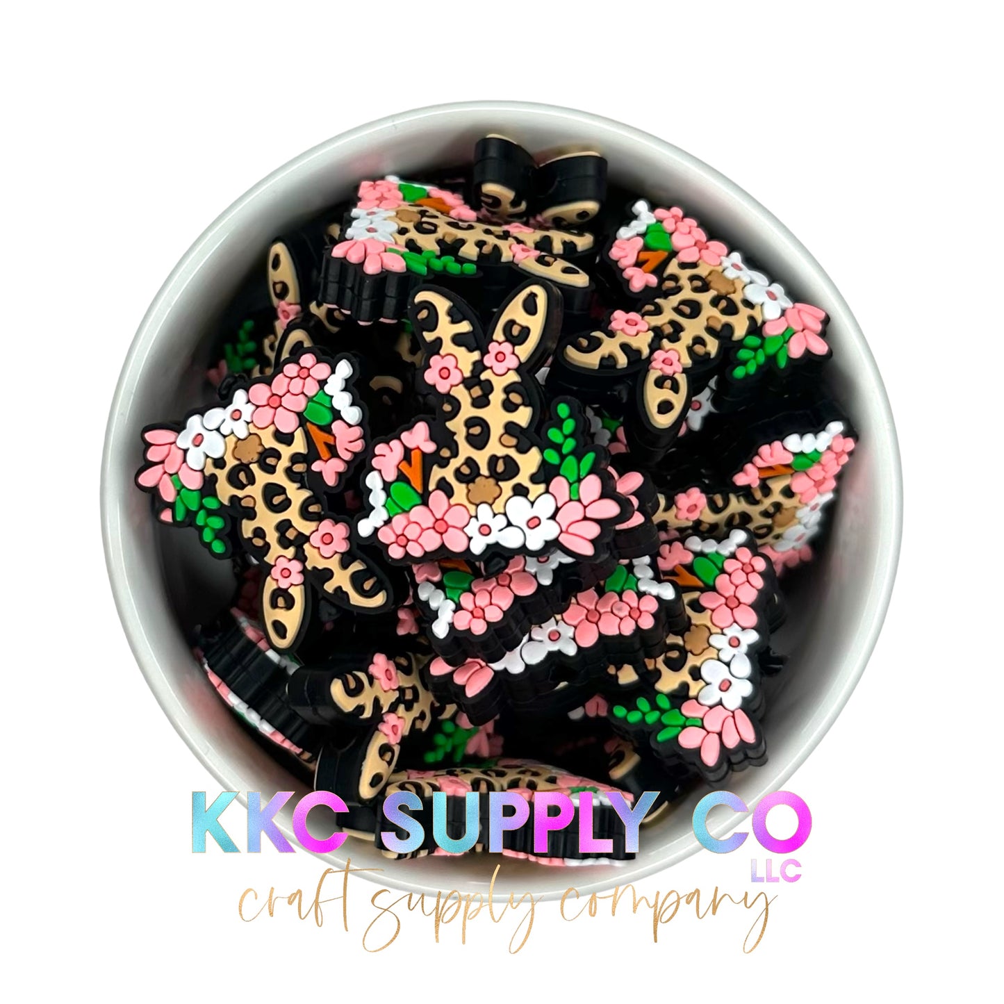 Leopard Floral Bunny Silicone Focal Bead