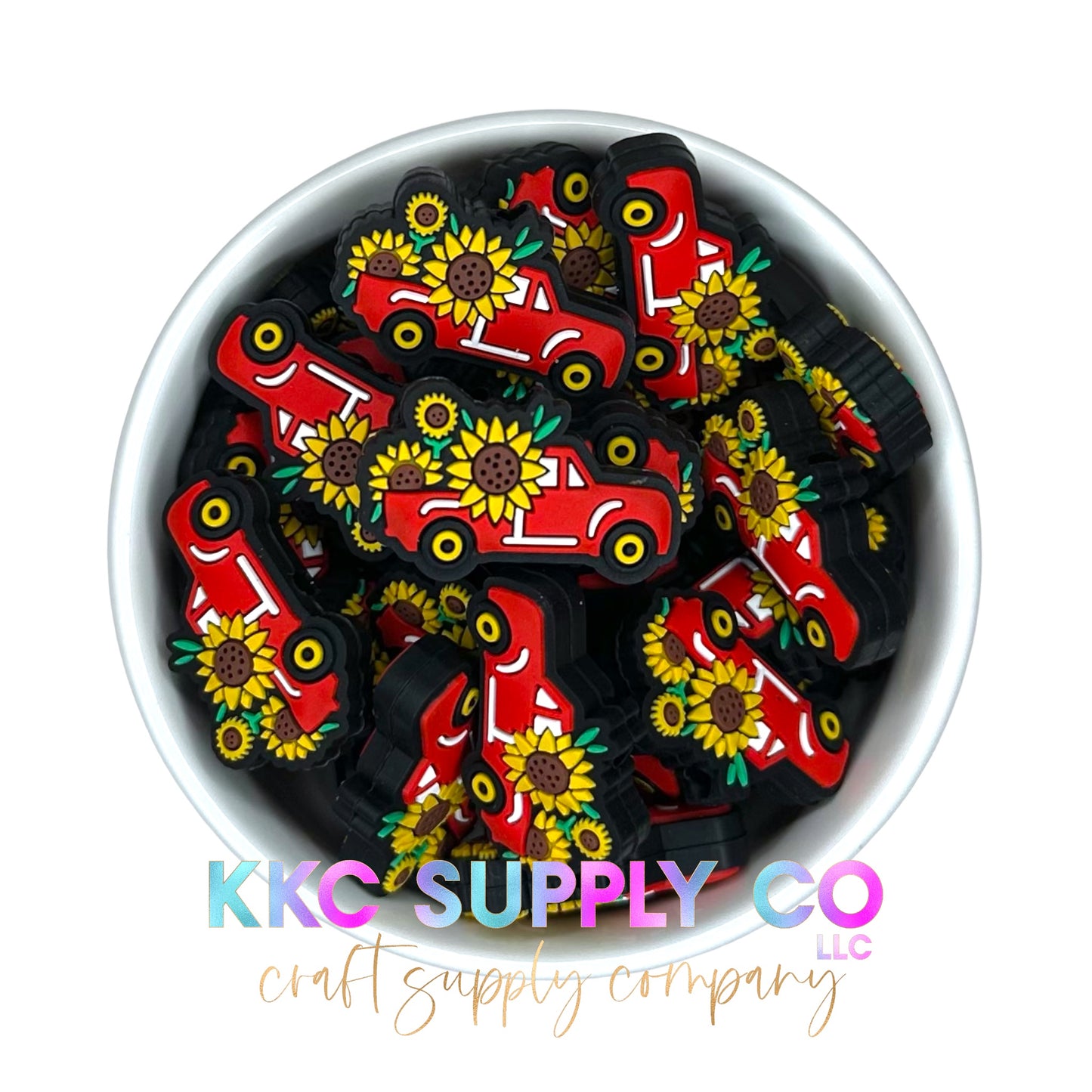 Sunflower Red Truck Silicone Focal Bead