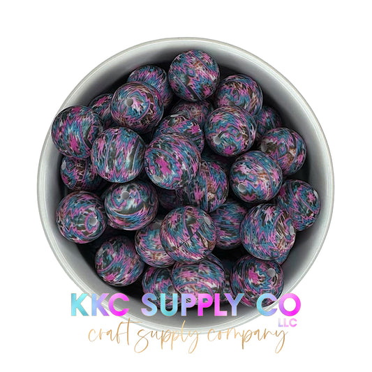 SP82-Pink, Blue and Cow Hide Aztec 15mm Silicone Beads