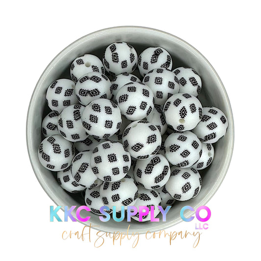 SP79-White & Black Aztec 15mm Silicone Beads