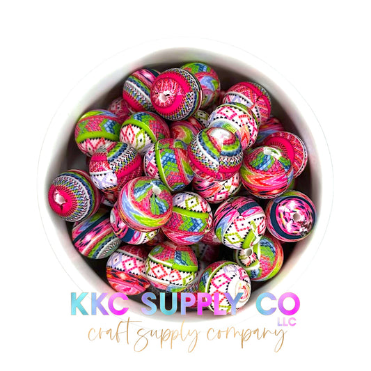 SP80-Pink Striped Aztec 15mm Silicone Beads