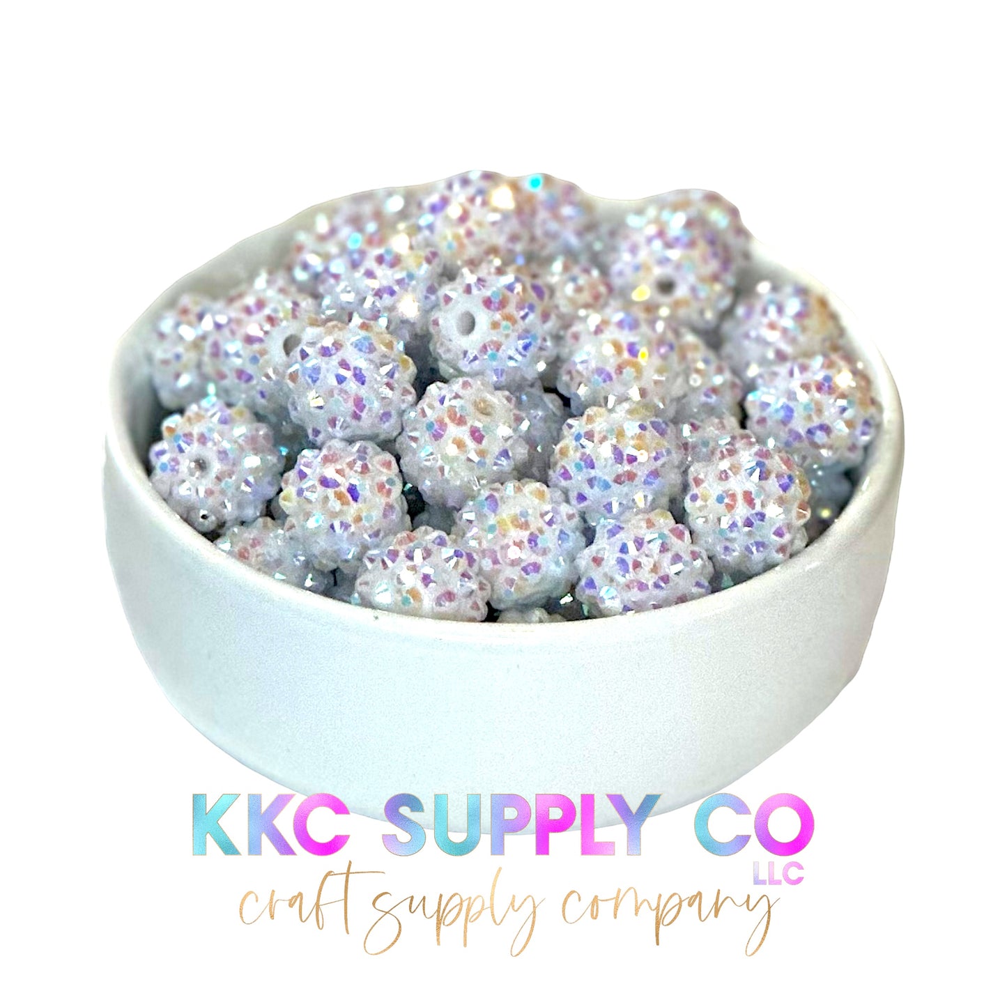 White AB Rhinestone Bubblegum Bead 14mm