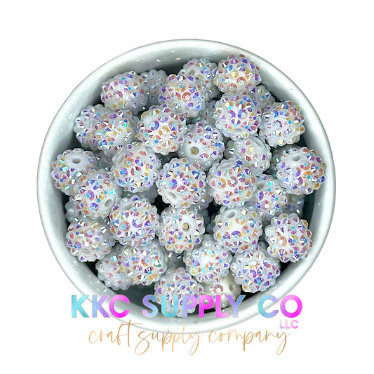 White AB Rhinestone Bubblegum Bead 14mm